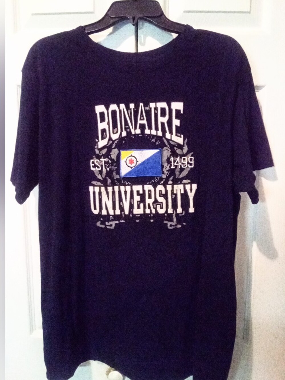 Men's Bonaire University Asphalt Navy T-Shirt with White Logo Print